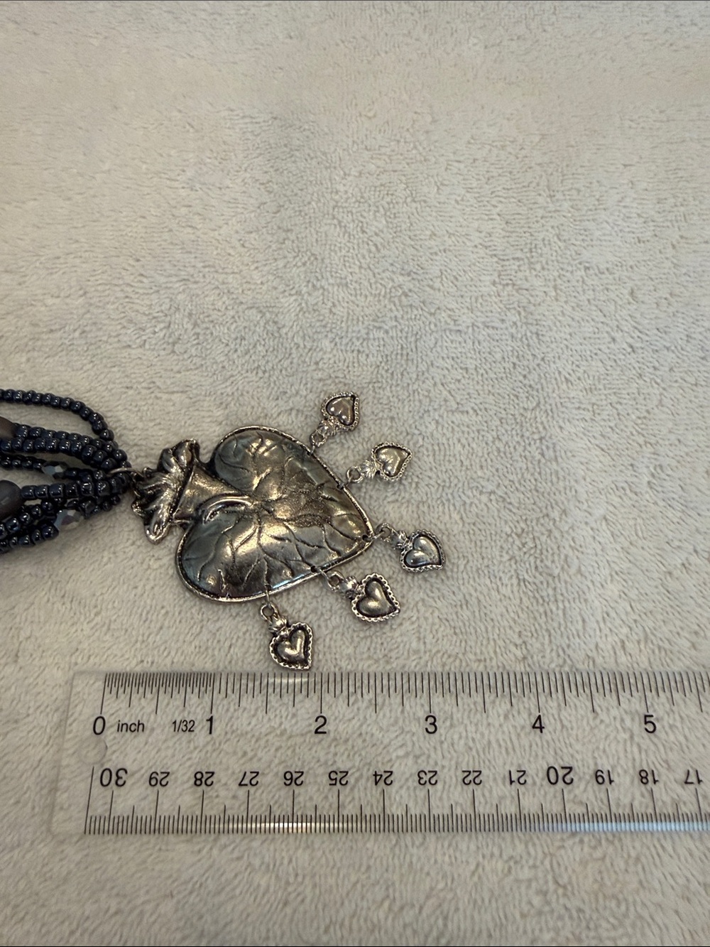 Black & Silver Beaded Mexican Sacred Heart Necklace - Picture 5 of 5